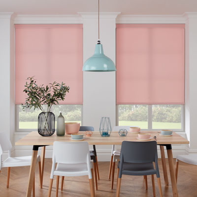 Pink smart blinds installed in a Suffolk home