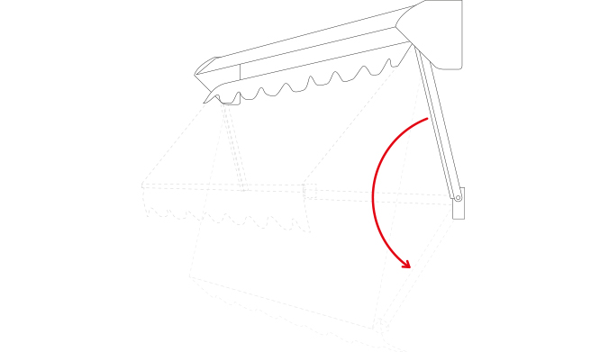 A diagram showing an awning being folded away.