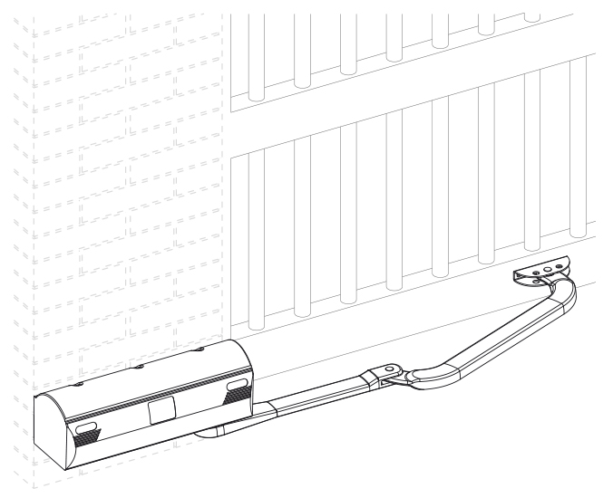 Diagram showing an articulated opening mechanism for a swing gate