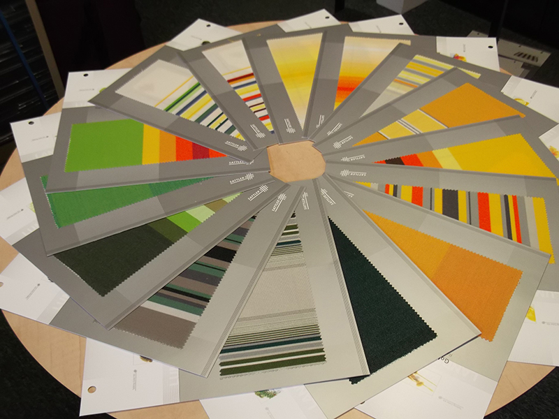 Available colour swatches for an awning installation