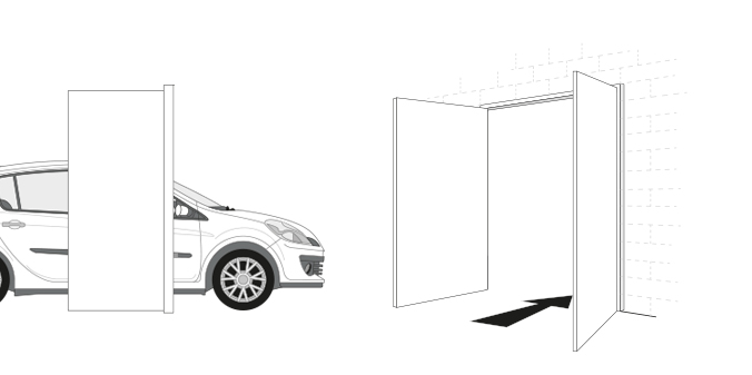 Diagram showing the typical operation of a side hinged garage door
