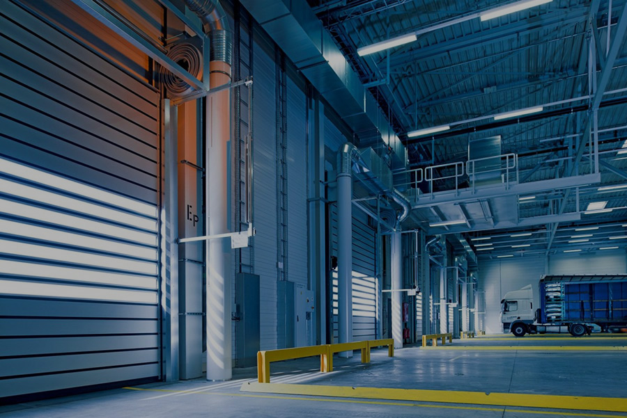 Commercial steel roller door installed in a warehouse in Suffolk